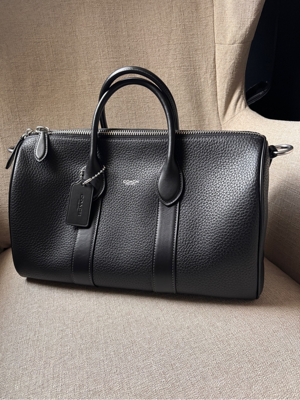 COACH Compass 35 in Black Pebbled Leather